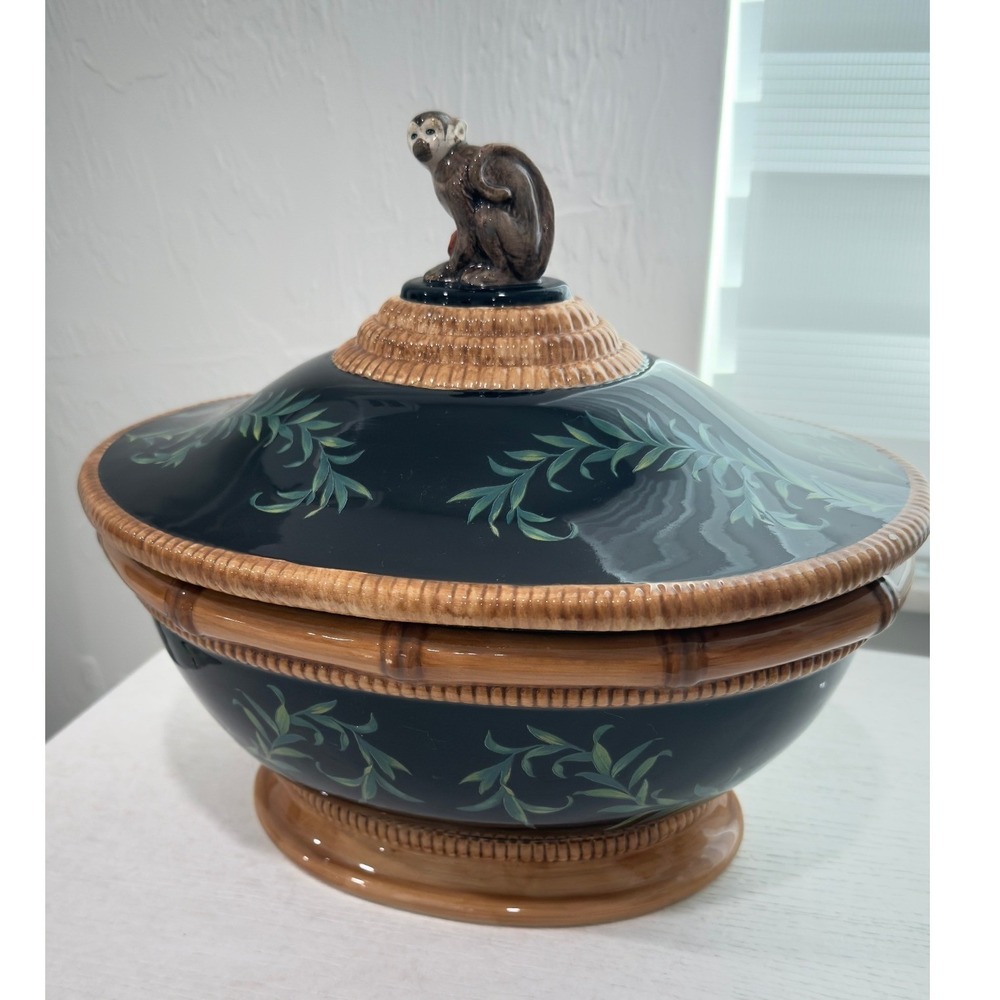 Raymond Waites Safari Certified International Monkey Tureen Serving Bowl Black